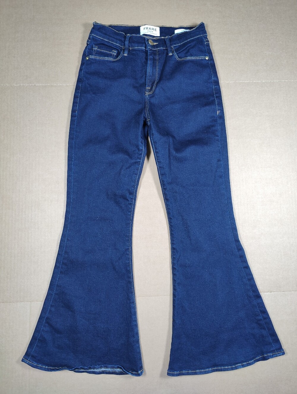 FRAME Women Denim Le Bell Flare Dark Wash Cotton Jeans Size 26 Made In USA